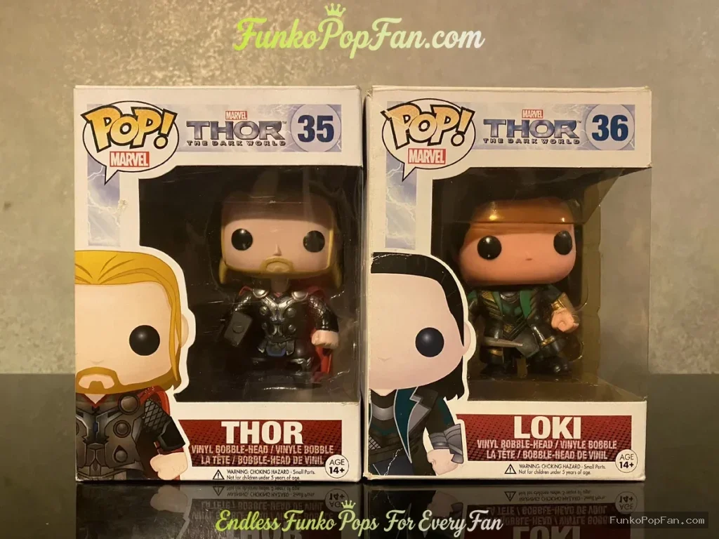 Marvel Thor The Dark World #35 Thor + #36 Loki Vinyl Figure Bobblehead Vaulted Collectible With Protector Funko Pop Figure