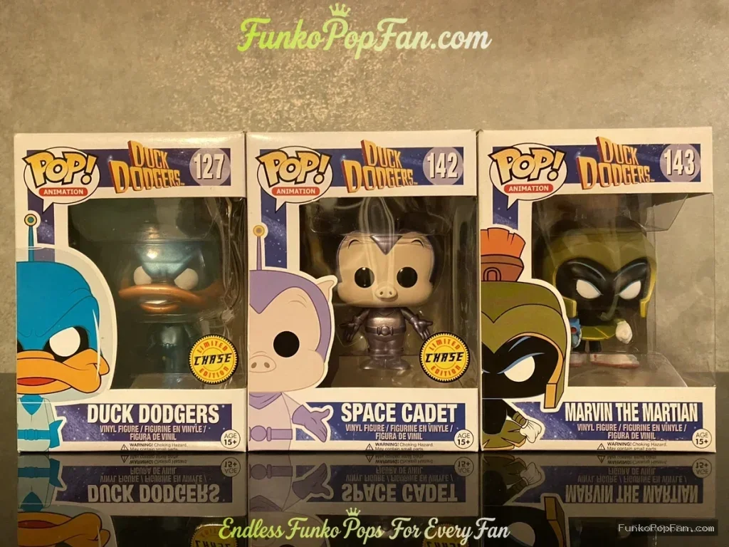 Animation Duck Dodgers #127 Duck Dodgers Chase + #142 Space Cadet Chase + #143 Marvin the Martian Vinyl Figure Bobblehead Vaulted Collectible With Protector Funko Pop Figure