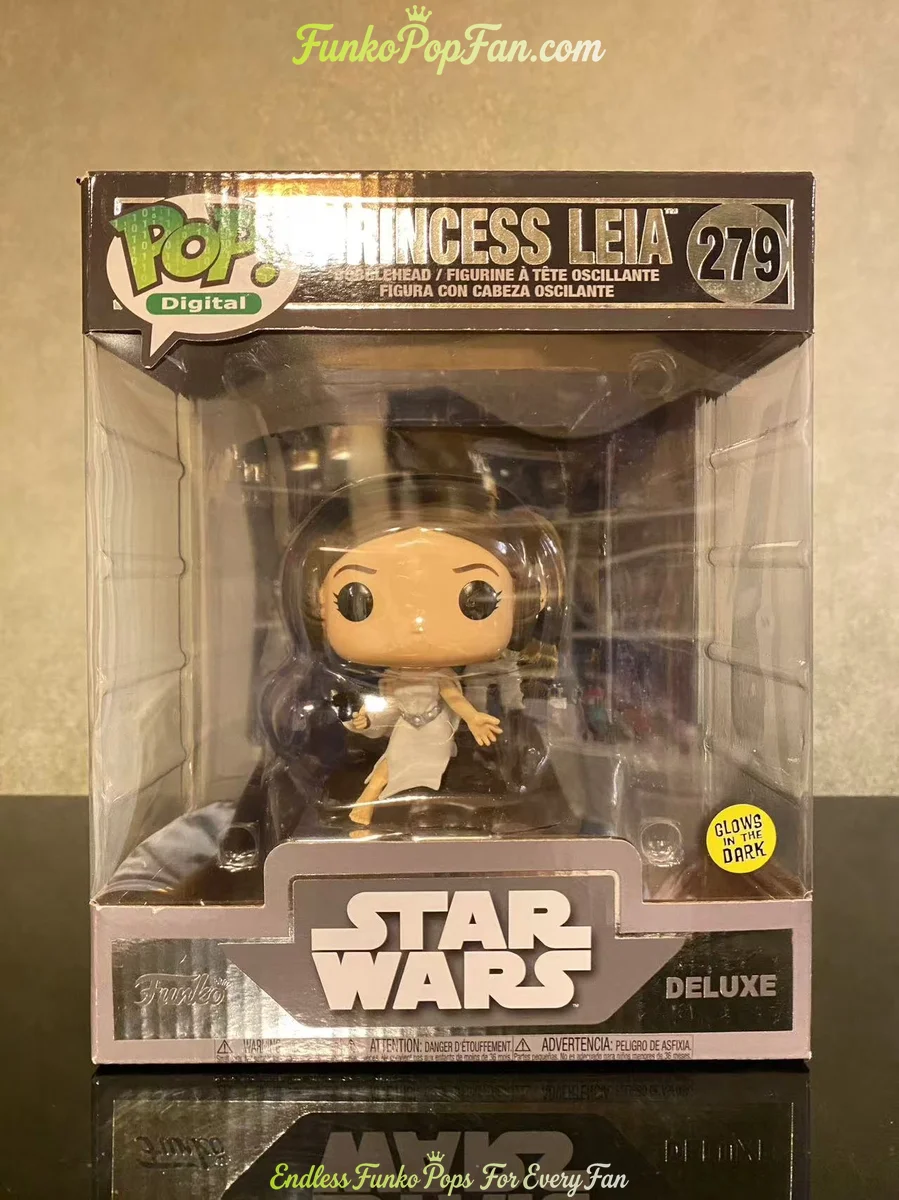 Star Wars Deluxe #279 Princess Leia (LE 3300 Glow in the Dark) Vinyl Figure Bobblehead Vaulted Collectible With Protector Funko Pop Figure