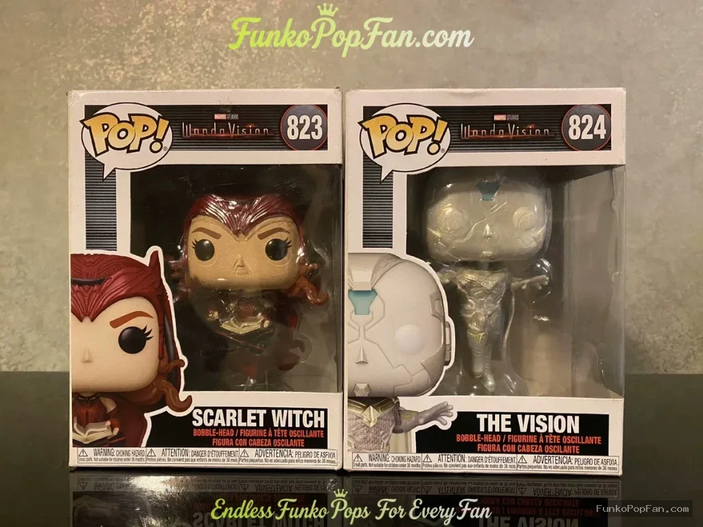 Bundle Funko Pop! Marvel WandaVision #823 Scarlet Witch / The Vision #824 Vinyl Figure Bobblehead Vaulted Collectible With Protector Funko Pop Figure
