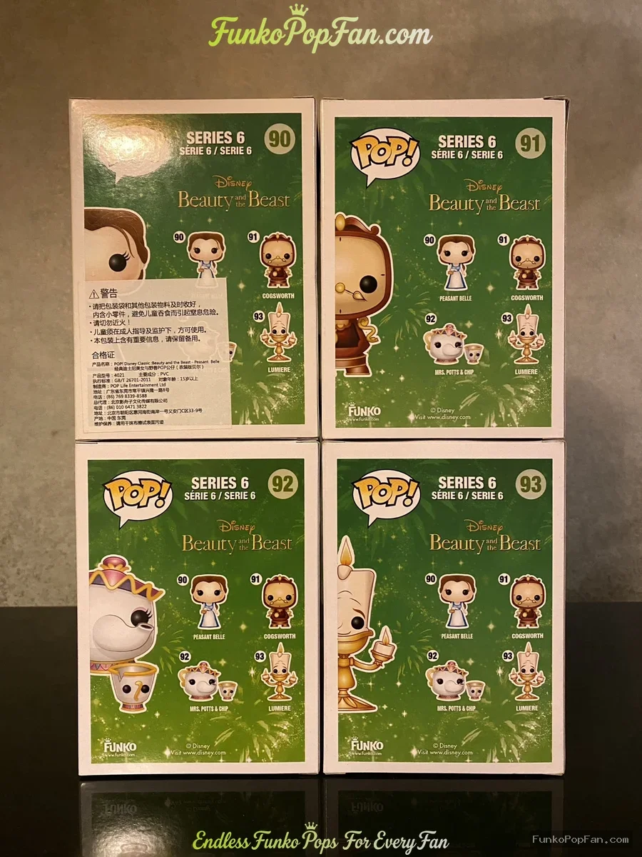 Bundle Funko Pop! Disney Beauty and the Beast #90 Peasant Belle / Cogsworth #91 / Mrs. Potts & Chip  - Funko Pop Figure