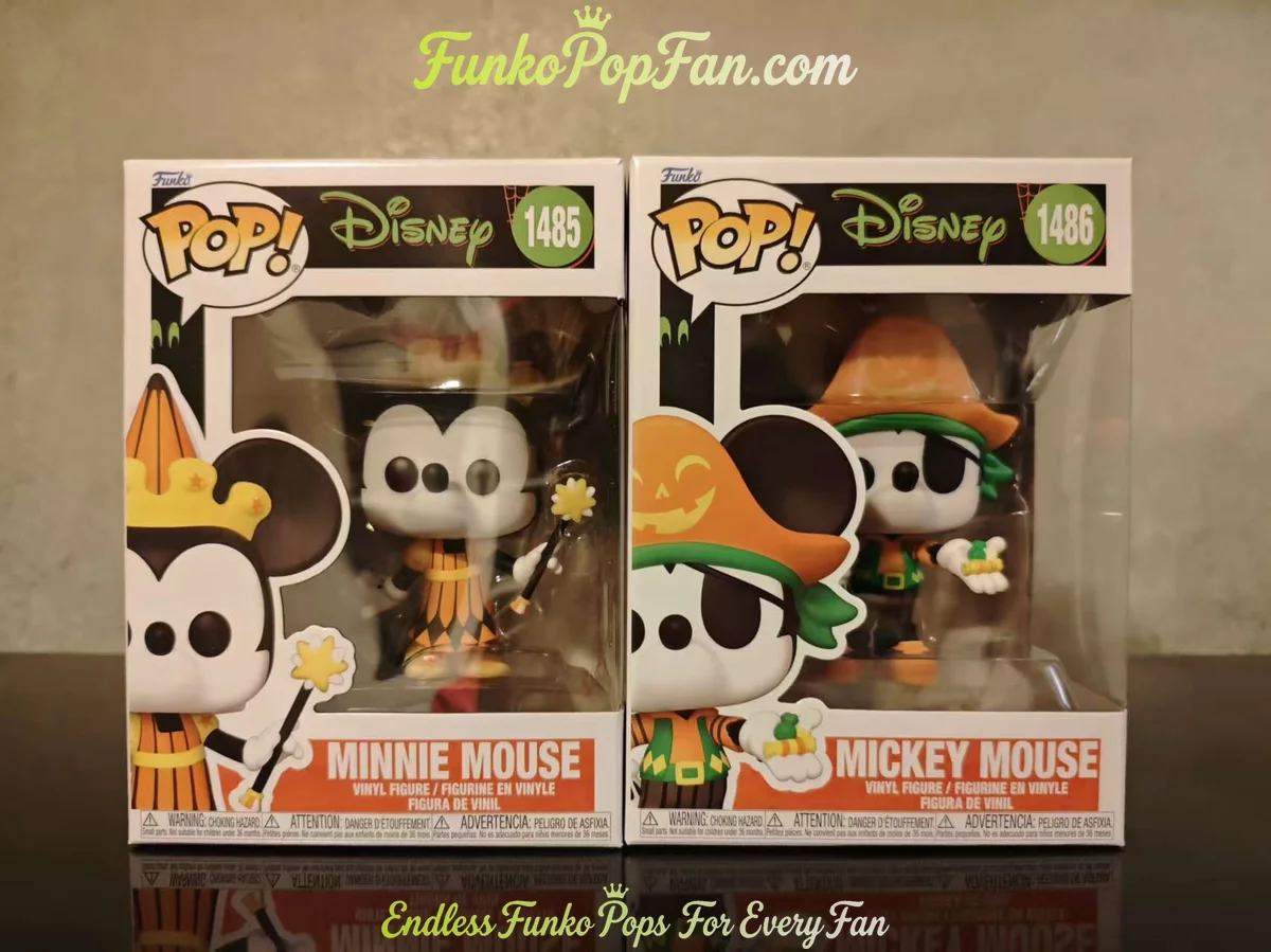 Disney Halloween #1485 Minnie Mouse / Mickey Mouse #1486 Vinyl Figure Bobblehead Vaulted Collectible With Protector Funko Pop Figure