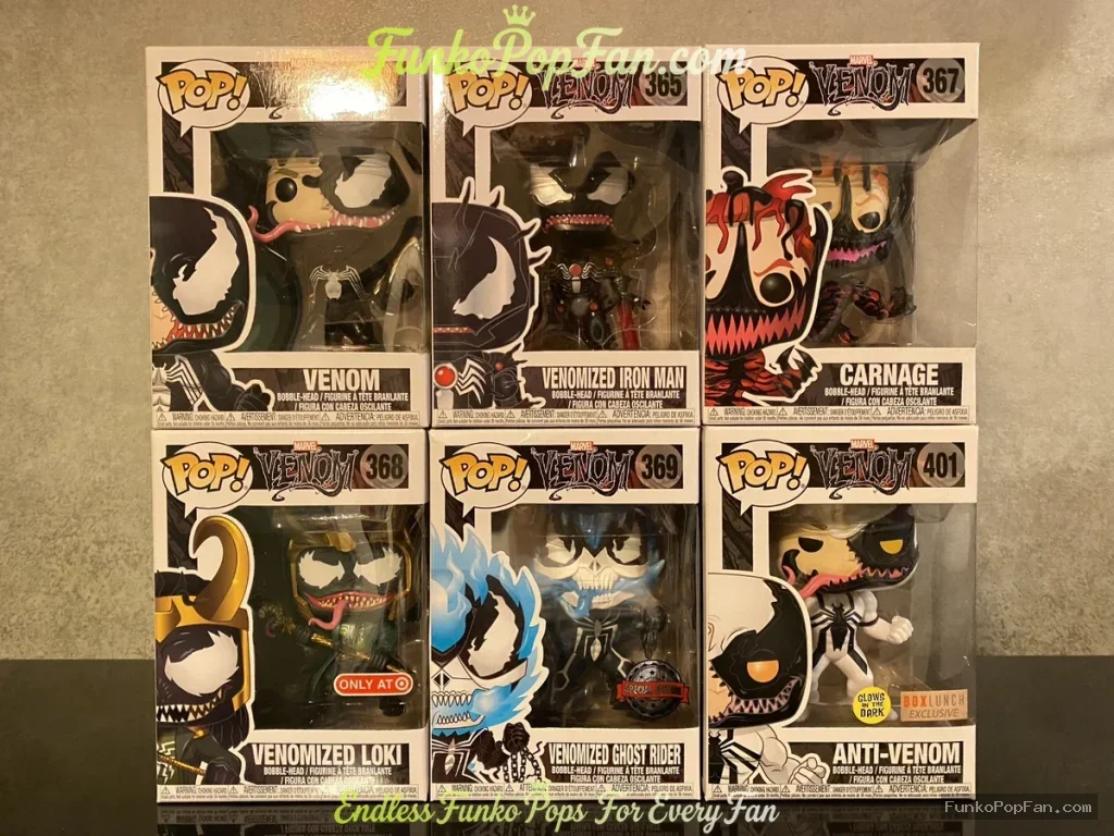 Bundle Funko Pop Marvel Venom #365 Venom / Carnage #367 / Anti-Venom #401 / Venomized Loki #368 / Venomized Ghost Rider #369 Vinyl Figure Bobblehead Vaulted Collectible With Protector Funko Pop Figure