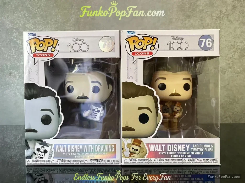 Bundle Funko Pop! Disney Icons 100 Walt Disney with Drawing #74 + #76 Walt Disney and Donald & Timothy Plush Vinyl Figure Bobblehead Vaulted Collectible With Protector Funko Pop Figure