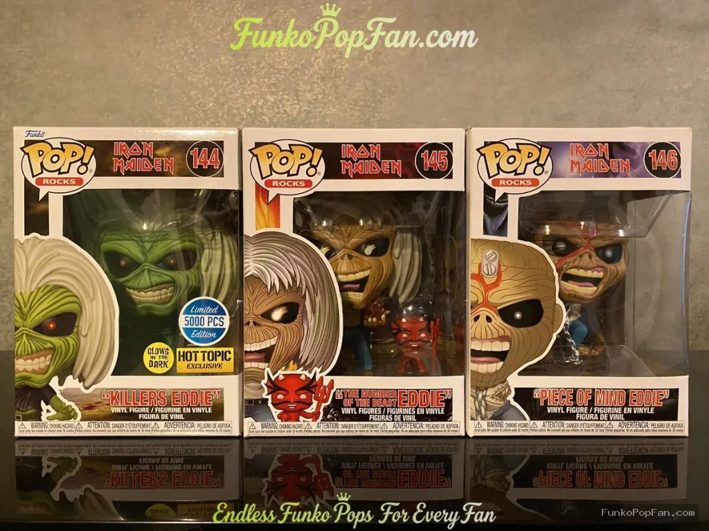 Bundle Funko Pop Rocks Iron Maiden #144/#145/#146 Killers Eddie / Eddie / Piece of Mind (Hot Topic E - Funko Pop Figure