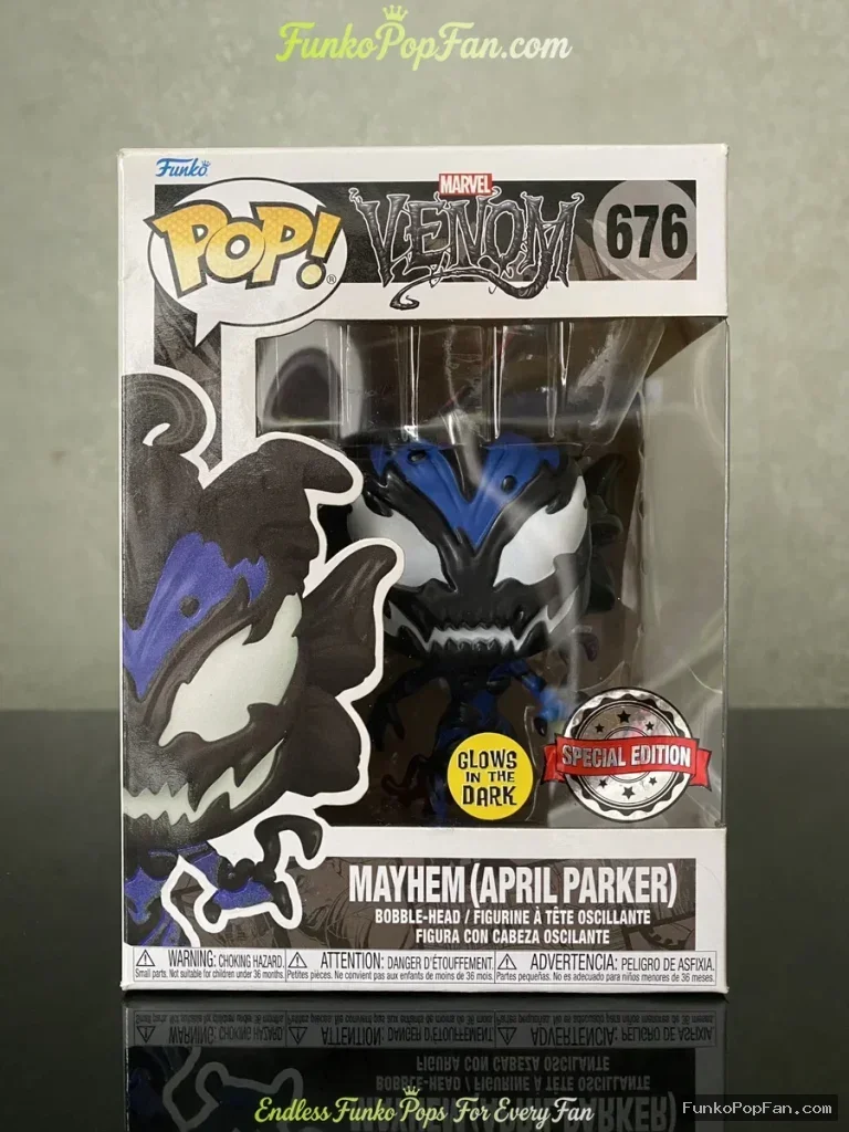unko Pop Marvel Venom #676 Mayhem (April Parker) (Glow in the Dark Special Edition) Vinyl Figure Bob - Funko Pop Figure